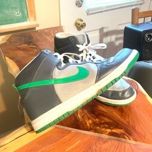 Green and gray men’s nike basketball shoes